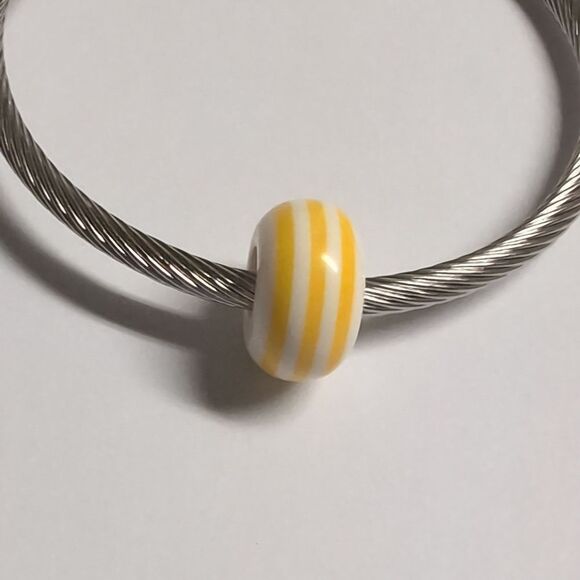 Yellow and White Striped Charm for‎ Pandora Style Bracelet - Picture 2 of 4